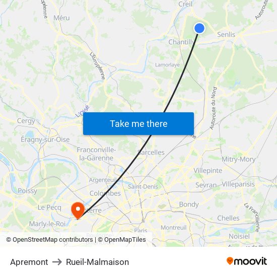 Apremont to Rueil-Malmaison map