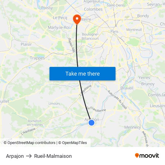 Arpajon to Rueil-Malmaison map