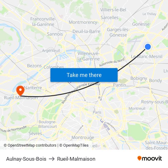 Aulnay-Sous-Bois to Rueil-Malmaison map