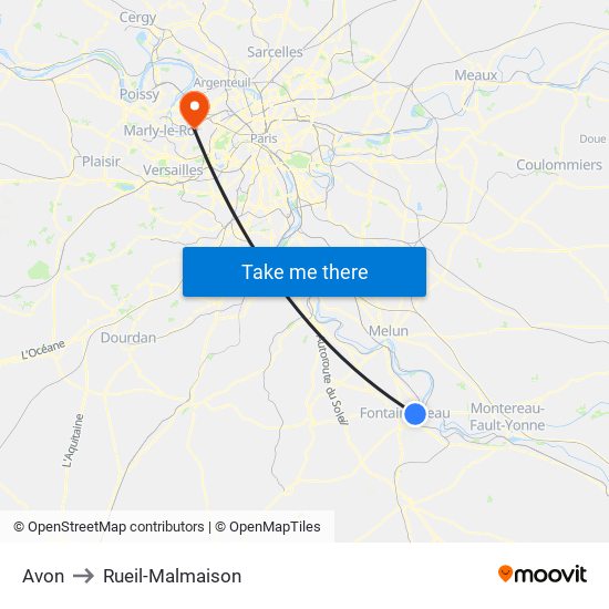 Avon to Rueil-Malmaison map