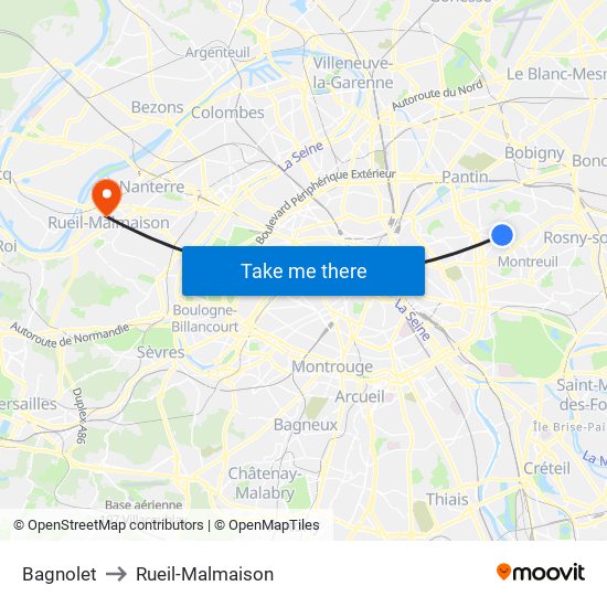 Bagnolet to Rueil-Malmaison map