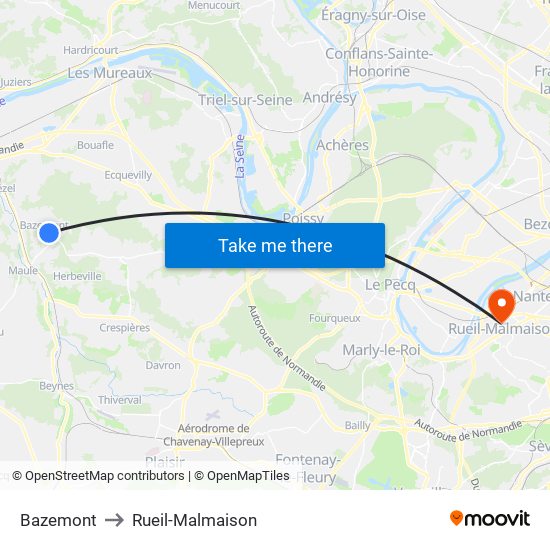 Bazemont to Rueil-Malmaison map