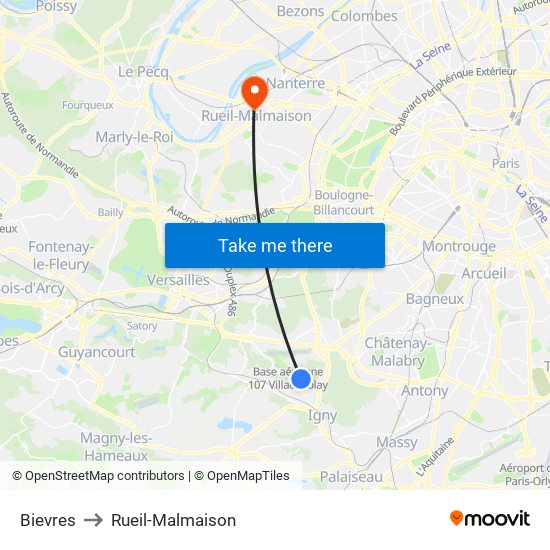 Bievres to Rueil-Malmaison map