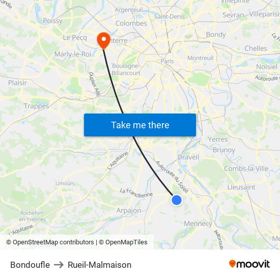 Bondoufle to Rueil-Malmaison map