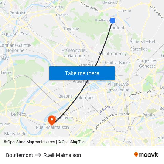 Bouffemont to Rueil-Malmaison map