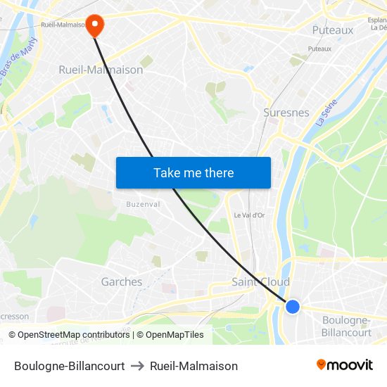 Boulogne-Billancourt to Rueil-Malmaison map