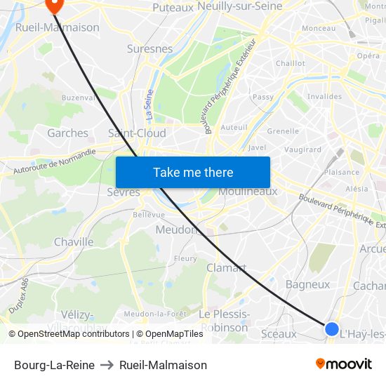Bourg-La-Reine to Rueil-Malmaison map