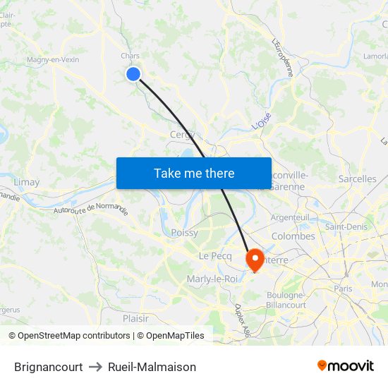 Brignancourt to Rueil-Malmaison map