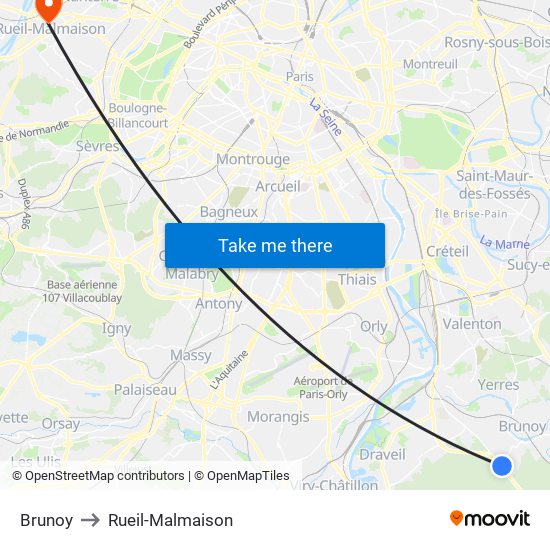 Brunoy to Rueil-Malmaison map