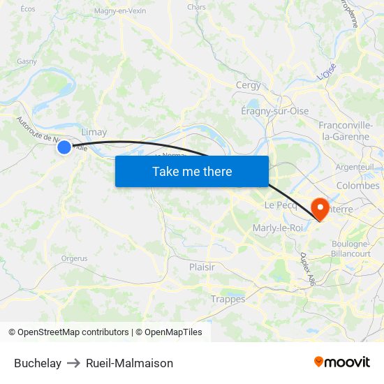 Buchelay to Rueil-Malmaison map