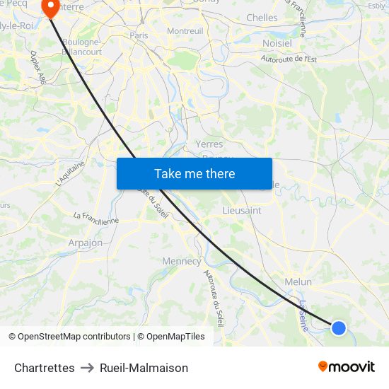 Chartrettes to Rueil-Malmaison map