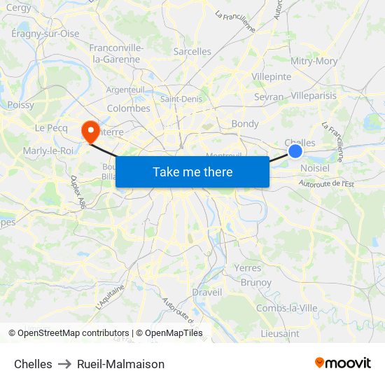 Chelles to Rueil-Malmaison map