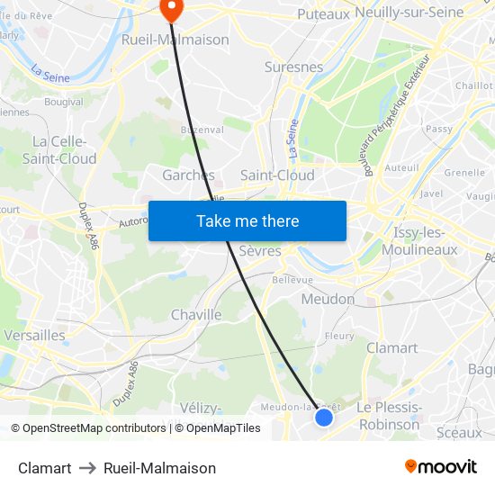 Clamart to Rueil-Malmaison map