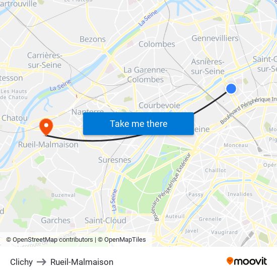 Clichy to Rueil-Malmaison map