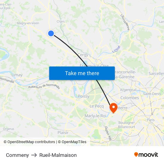 Commeny to Rueil-Malmaison map