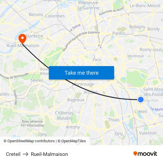 Creteil to Rueil-Malmaison map