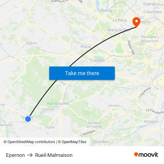 Epernon to Rueil-Malmaison map