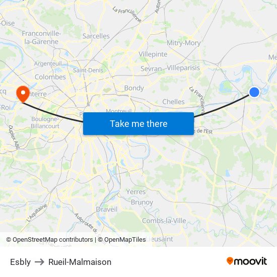 Esbly to Rueil-Malmaison map