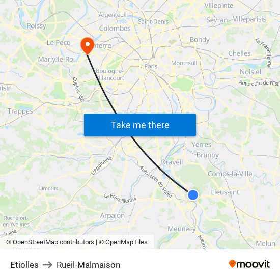 Etiolles to Rueil-Malmaison map