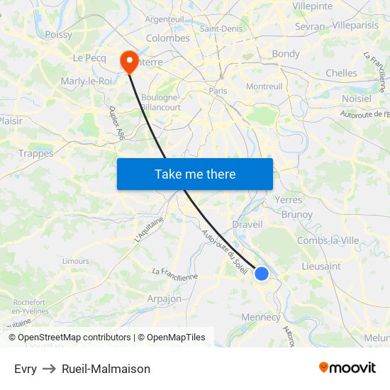 Evry to Rueil-Malmaison map