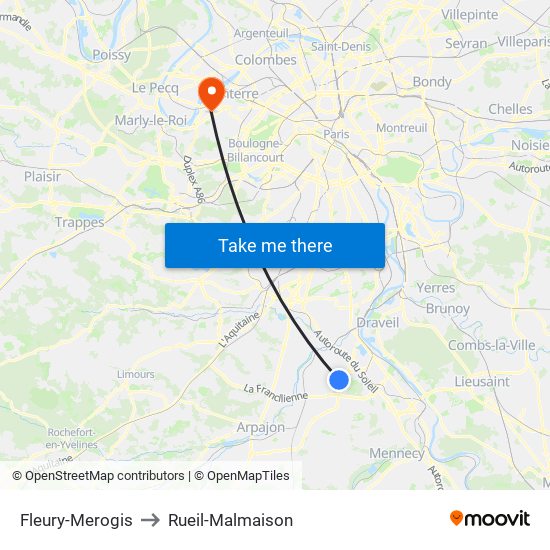 Fleury-Merogis to Rueil-Malmaison map