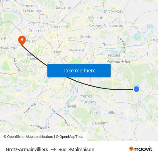 Gretz-Armainvilliers to Rueil-Malmaison map