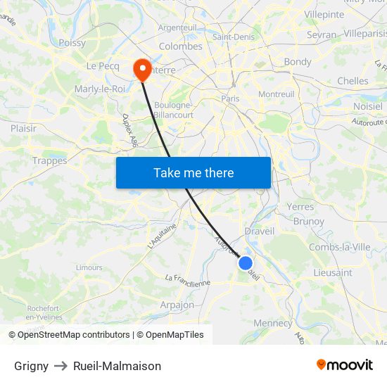 Grigny to Rueil-Malmaison map