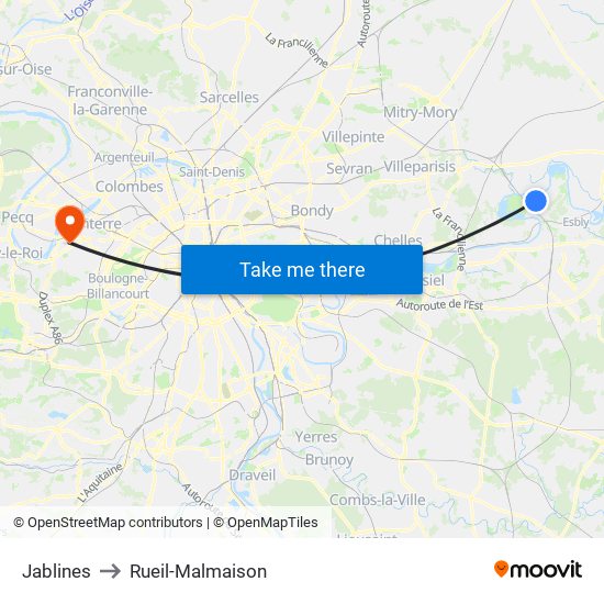 Jablines to Rueil-Malmaison map