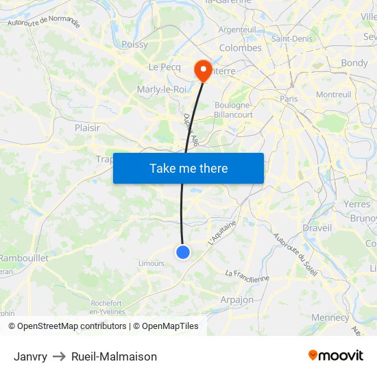 Janvry to Rueil-Malmaison map