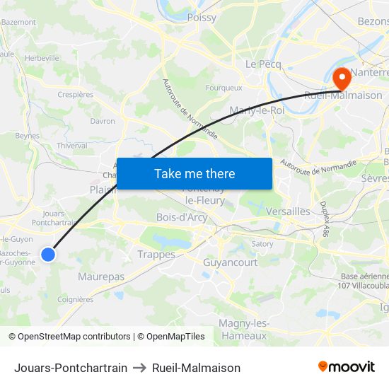 Jouars-Pontchartrain to Rueil-Malmaison map