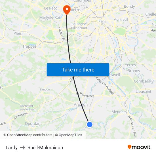 Lardy to Rueil-Malmaison map