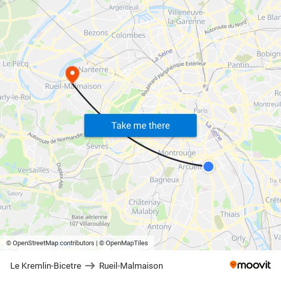 Le Kremlin-Bicetre to Rueil-Malmaison map