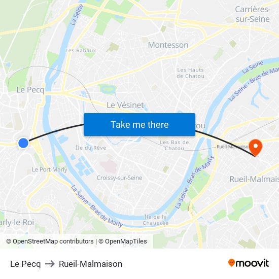Le Pecq to Rueil-Malmaison map