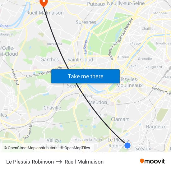 Le Plessis-Robinson to Rueil-Malmaison map