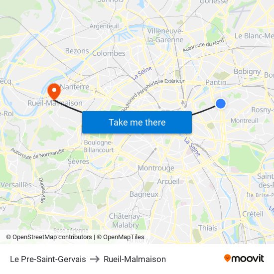Le Pre-Saint-Gervais to Rueil-Malmaison map
