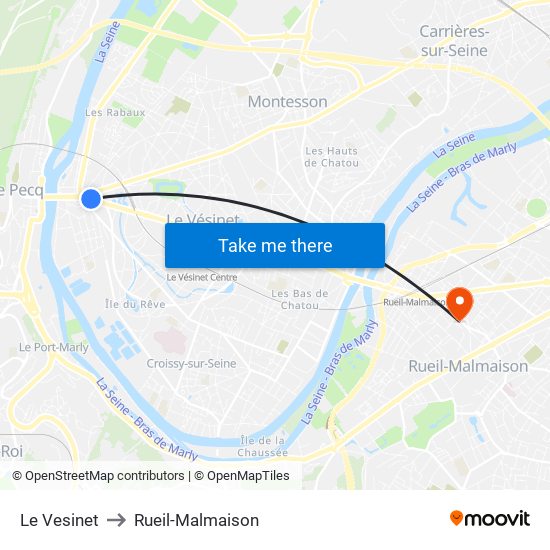 Le Vesinet to Rueil-Malmaison map