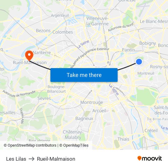 Les Lilas to Rueil-Malmaison map