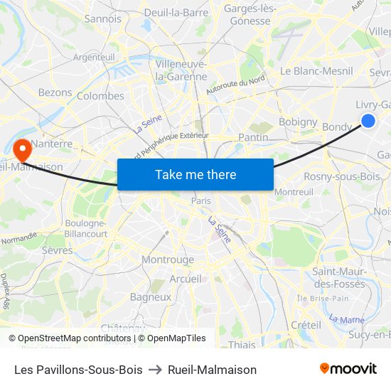 Les Pavillons-Sous-Bois to Rueil-Malmaison map