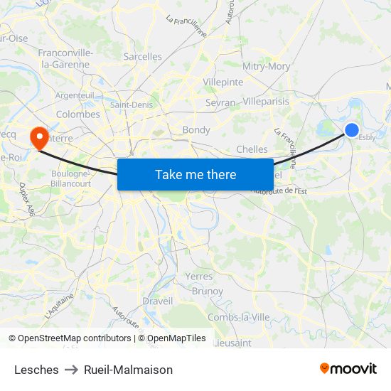 Lesches to Rueil-Malmaison map