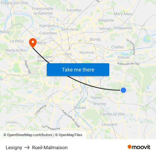 Lesigny to Rueil-Malmaison map