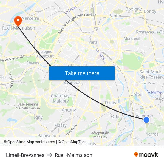 Limeil-Brevannes to Rueil-Malmaison map