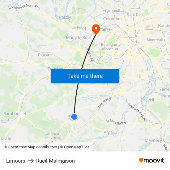 Limours to Rueil-Malmaison map