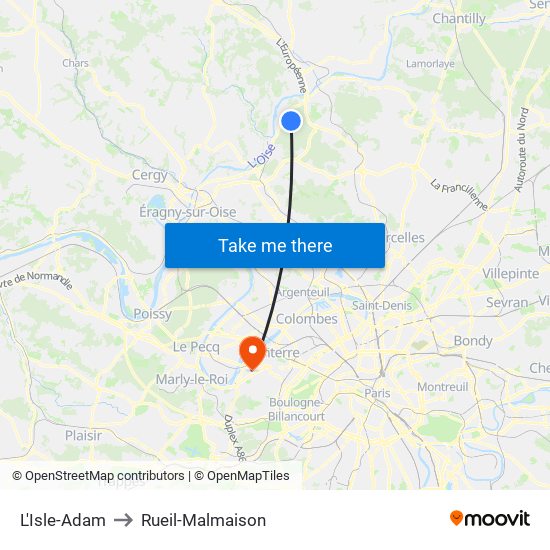 L'Isle-Adam to Rueil-Malmaison map