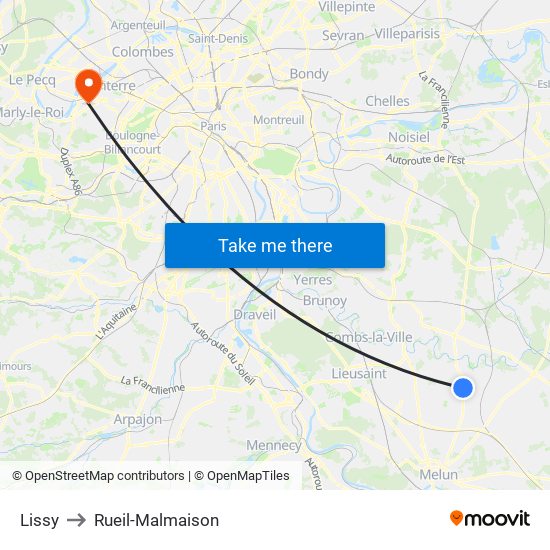 Lissy to Rueil-Malmaison map