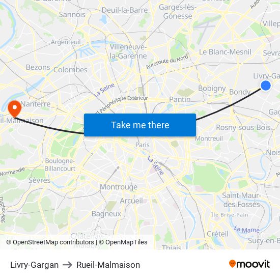 Livry-Gargan to Rueil-Malmaison map