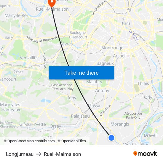 Longjumeau to Rueil-Malmaison map