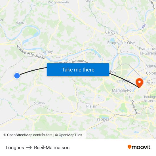 Longnes to Rueil-Malmaison map