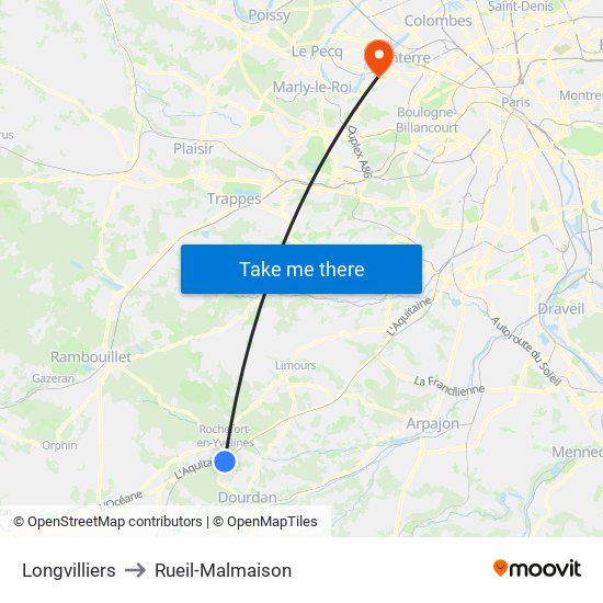 Longvilliers to Rueil-Malmaison map