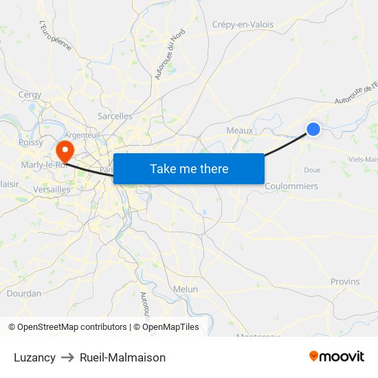 Luzancy to Rueil-Malmaison map