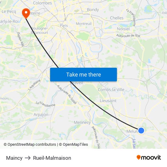 Maincy to Rueil-Malmaison map